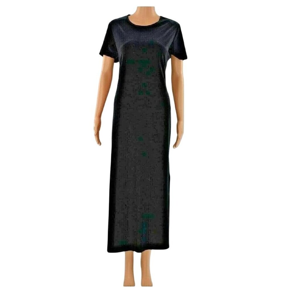 Ronnie Nicole 1990s Black Velvet Maxi Dress Short Sleeve Gothic Witchy Size 10 M